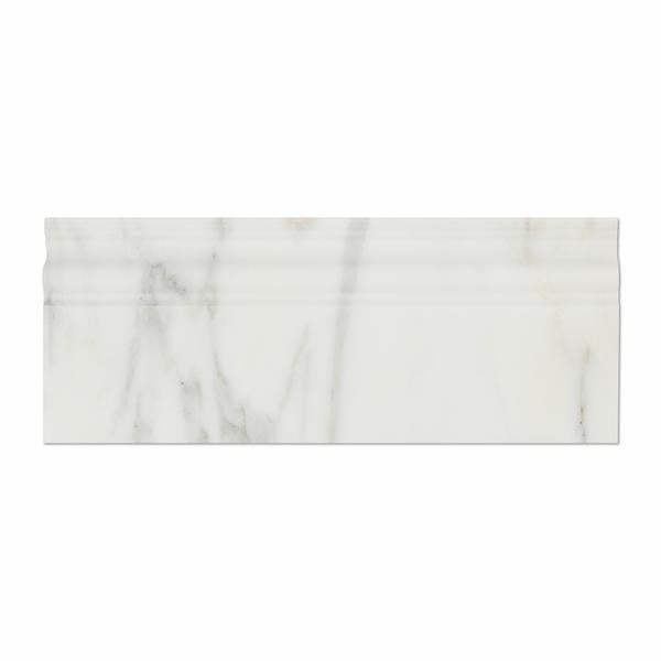 Flat view of Calacatta Gold Marble Baseboard, 5x12 polished trim piece