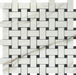 Flat view of Calacatta Gold Basketweave with Black Dots, 12x12 mosaic tile sheet