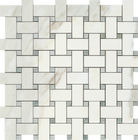 Flat view of Calacatta Gold Basketweave Mosaic with Green Dots, 12x12 tile sheet