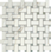 Flat view of Calacatta Gold Basketweave Mosaic with Green Dots, 12x12 tile sheet