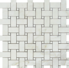 Flat view of Calacatta Gold Basketweave Mosaic with polished finish
