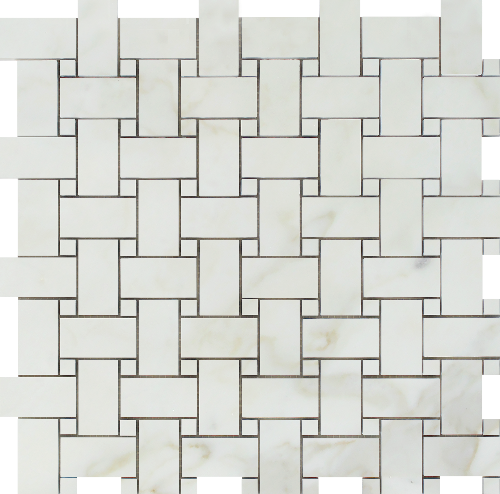 Flat view of Calacatta Gold Basketweave Mosaic with polished finish