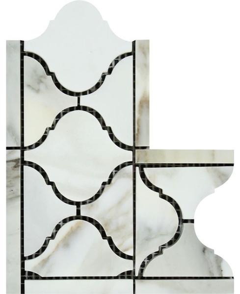 Flat view of Calacatta Gold Lantern Corner 4x12 marble border tile