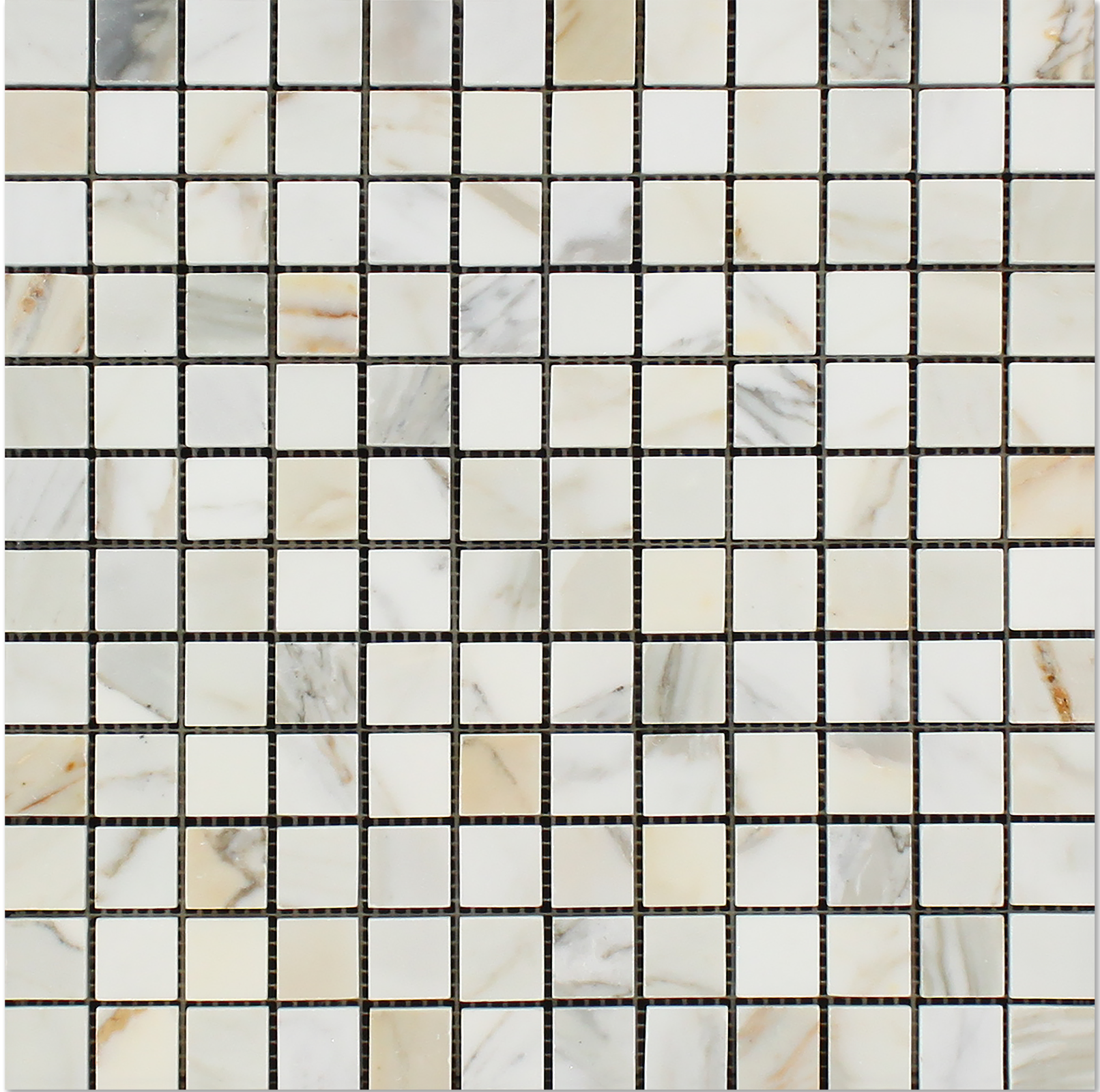 Flat view of Calacatta Gold Marble 1x1 Mosaic Tile, polished finish