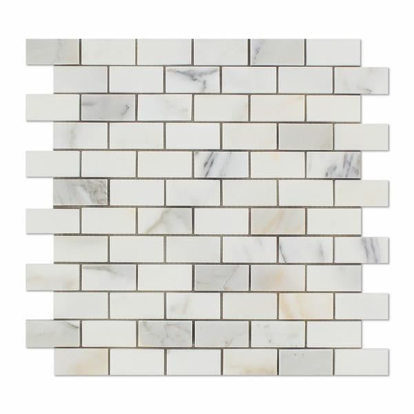 Flat view of Calacatta Gold Marble 1x2 mosaic tile, polished finish