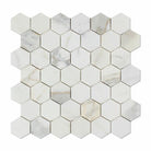 Flat view of Calacatta Gold Marble 2" Hexagon Mosaic Tile, polished finish