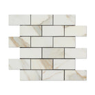 Flat view of Calacatta Gold Marble 2x4 Mosaic Tile on mesh, polished finish