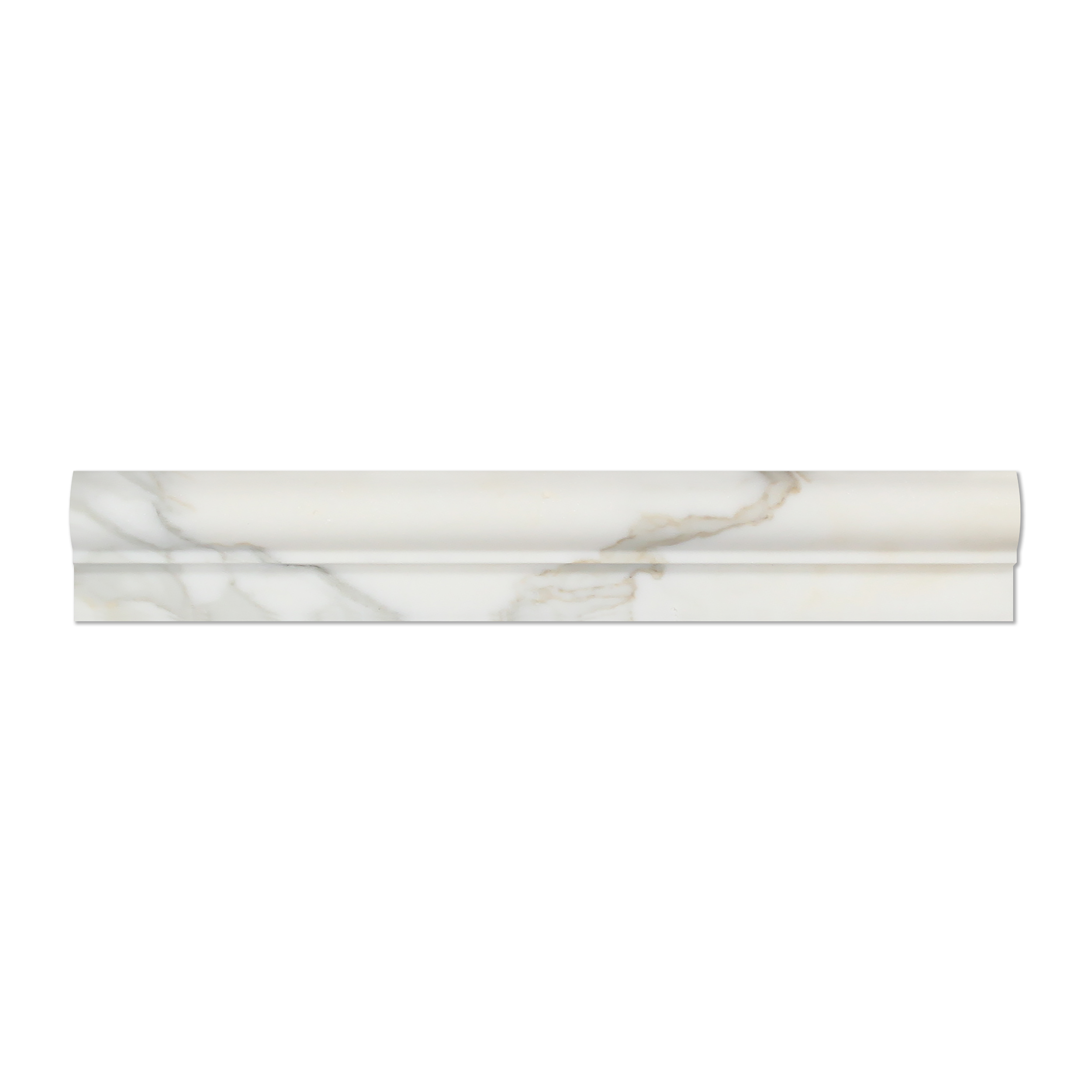 Flat view of Calacatta Gold marble chair rail molding with polished finish