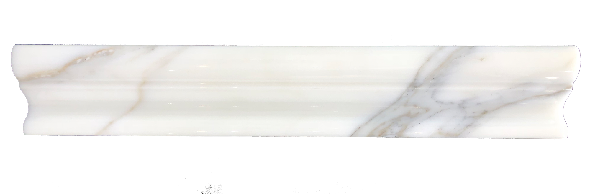 Close-up of veining detail and edge profile on Calacatta Gold crown molding