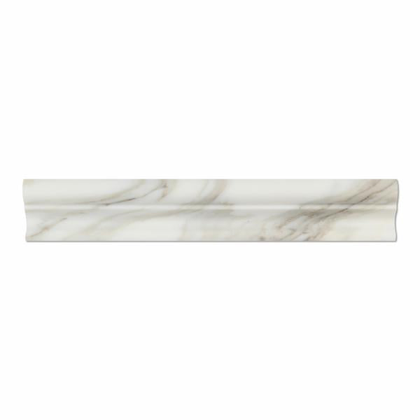 Flat view of Calacatta Gold marble crown molding with polished finish