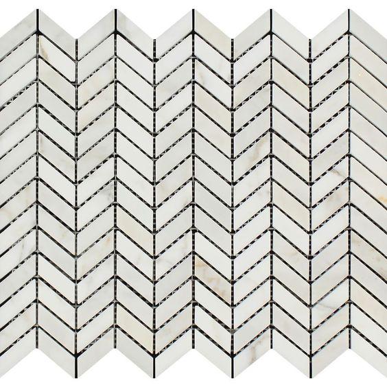 Flat view of Calacatta Gold Mini Chevron mosaic in polished finish