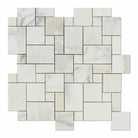 Flat view of Calacatta Gold Mini Versailles mosaic tile in polished finish