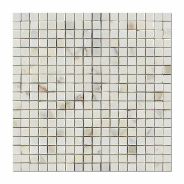 Flat view of Calacatta Gold Marble Mosaic in 5/8"x5/8" polished finish