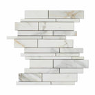 Flat view of Calacatta Gold Random Strip Marble Mosaic mounted on mesh sheet
