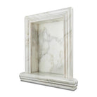Flat view of Calacatta Gold marble shampoo niche with polished finish