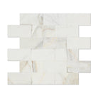 Flat view of Calacatta Gold 2"x4" Splitface Marble Mosaic on mesh sheet