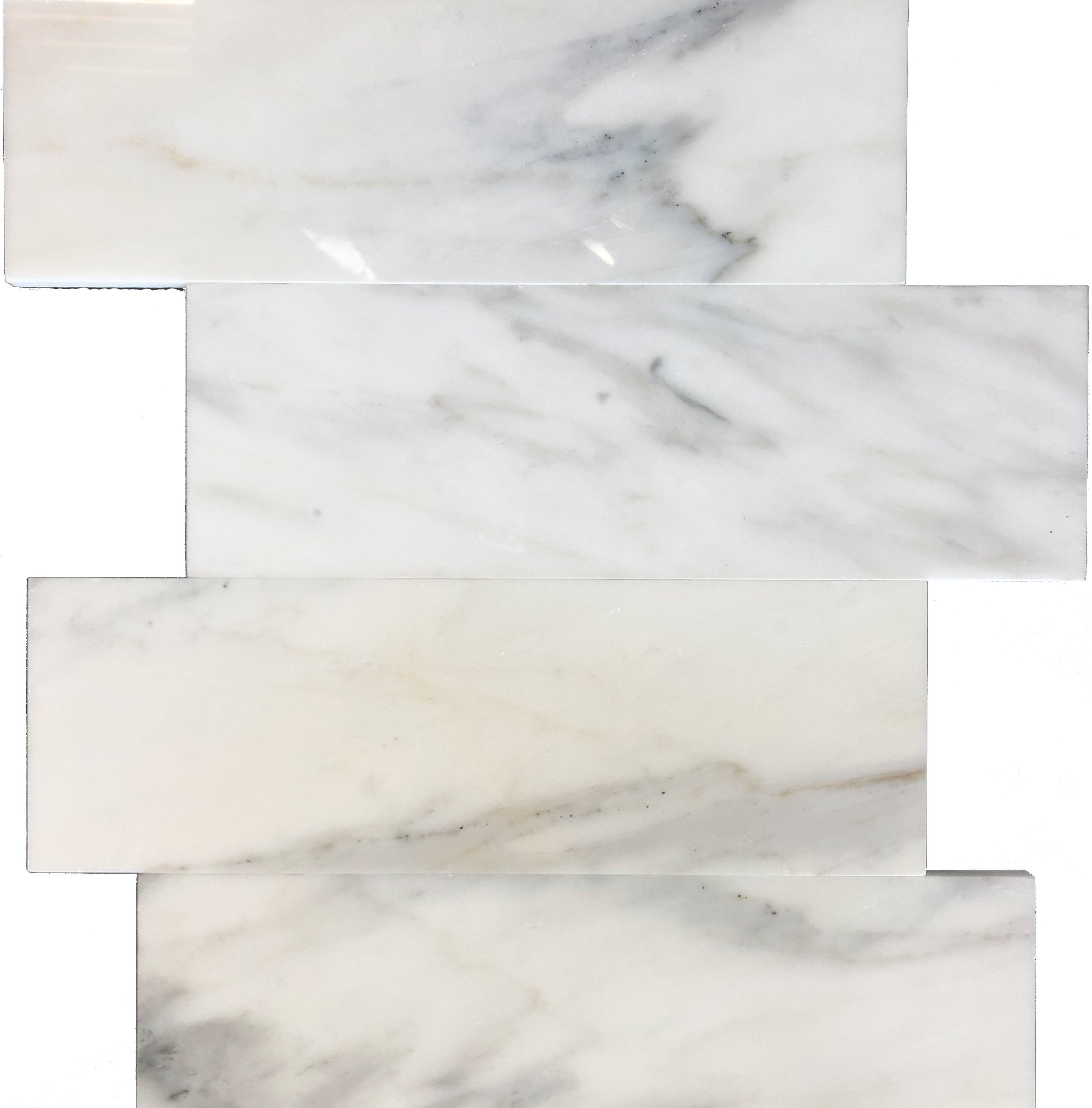Flat view of Calacatta Gold Marble Subway Tile in 4x12 size, polished finish
