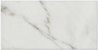 Close-up of Calacatta Marble 3x6 subway tile showing veining details