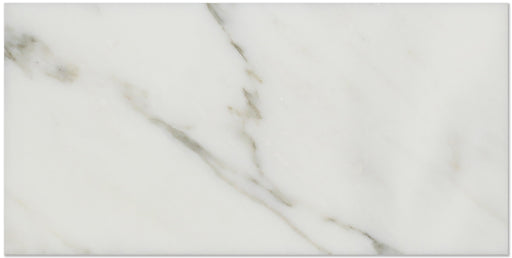 Close-up of Calacatta Marble 3x6 subway tile showing veining details