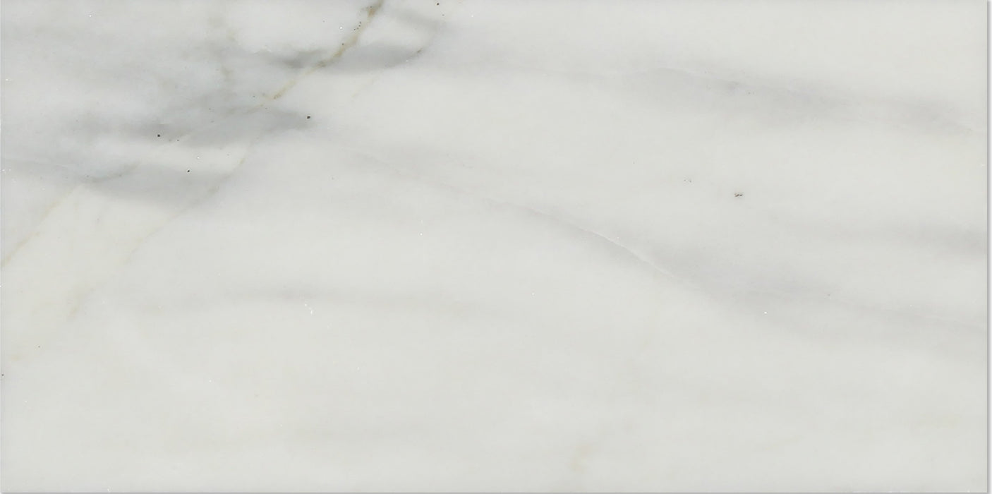 Close-up of Calacatta Marble 3x6 subway tile showing veining details