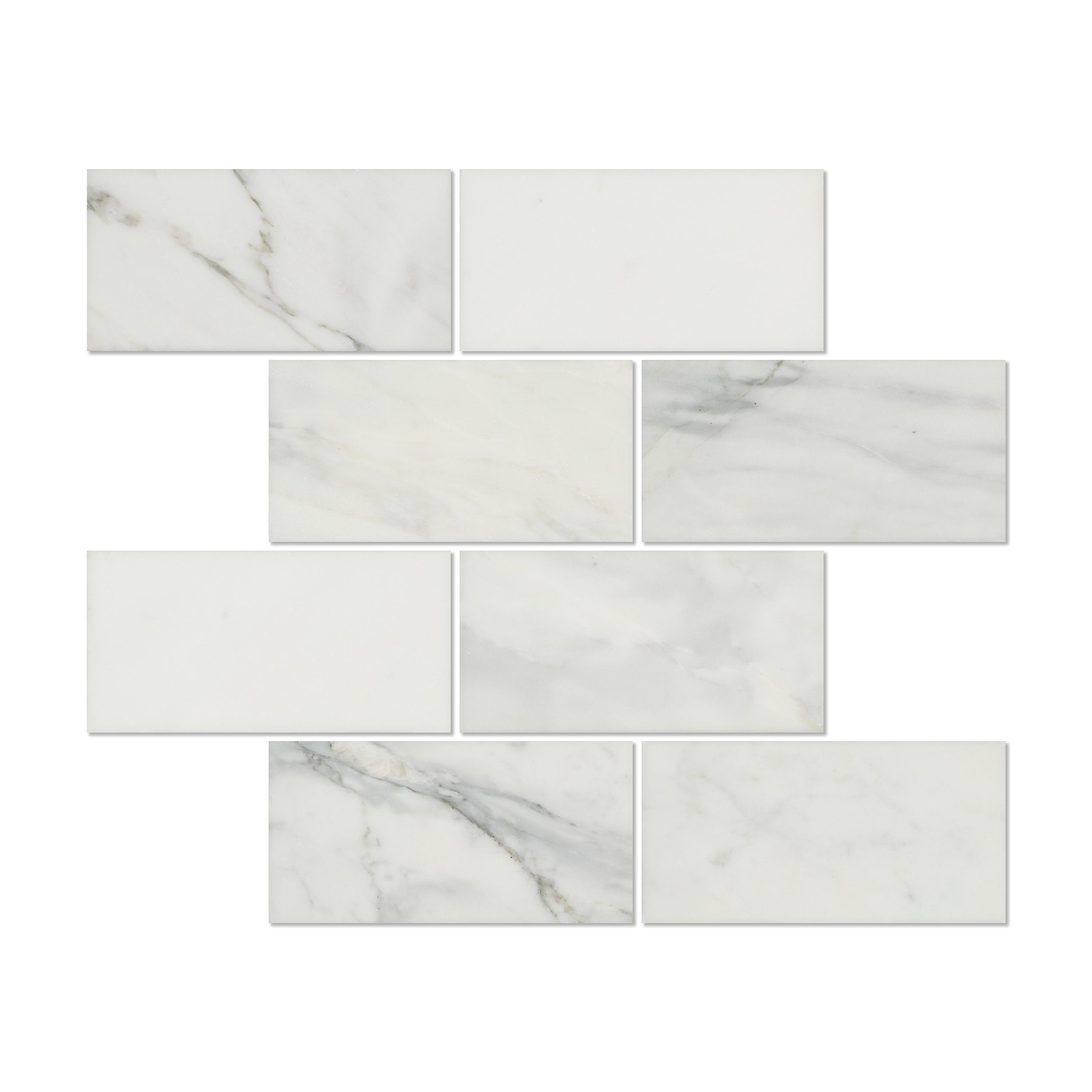 Flat view of Calacatta Marble 3x6 subway tile in polished finish