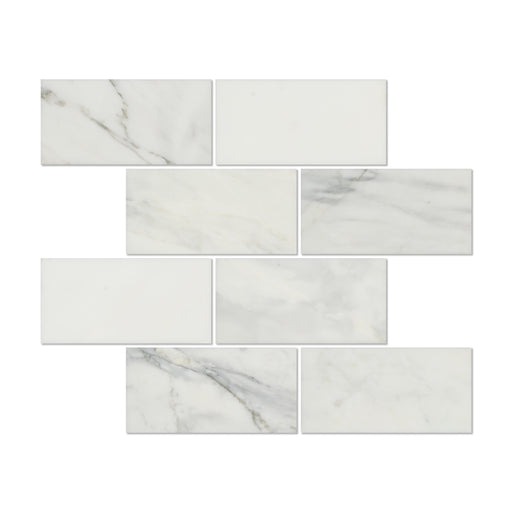 Flat view of Calacatta Marble 3x6 subway tile in polished finish