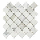 Flat view of Calacatta Marble Lantern 2" Mosaic Tile in polished finish, white with gold and gray veining