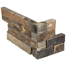 Flat lay of California Gold stacked stone small corner panel with rich slate tones