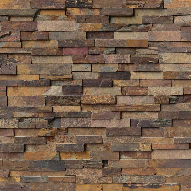 Flat view of California Gold stacked stone panel in 6x24 slate with splitface texture
