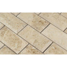 Close-up of Cappuccino 2x4 mosaic showing bevelled edges and polished finish

