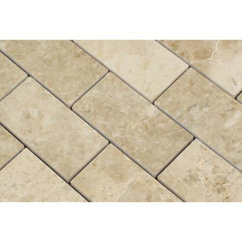 Close-up of Cappuccino marble mosaic highlighting polished surface and brick layout