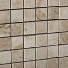 Close-up of Cappuccino 1x1 polished mosaic tile showing beige and brown variation