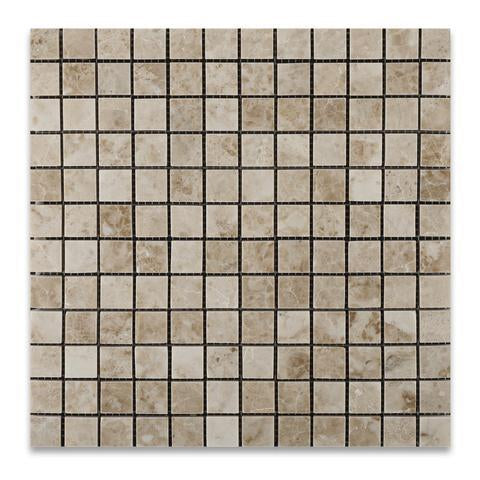 Flat view of Cappuccino 1x1 marble mosaic tile in polished finish, 12x12 sheet