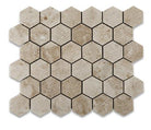 Flat view of Cappuccino Hexagon 2x2 mosaic in polished finish, 12x12 sheet