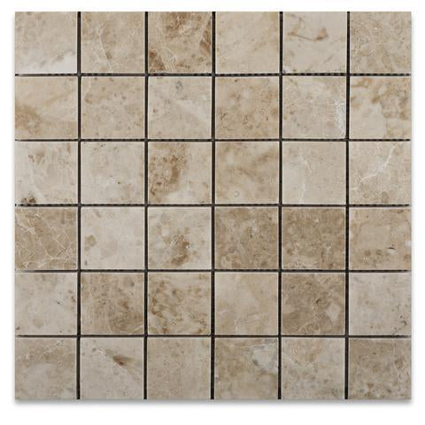 Flat view of Cappuccino 2x2 marble mosaic in polished finish, 12x12 sheet