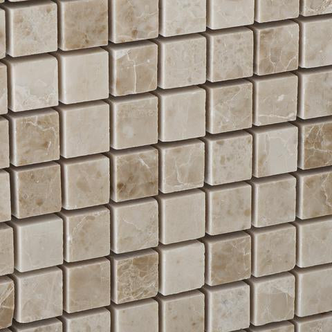 Close-up of Cappuccino marble mosaic showing polished texture and color blend