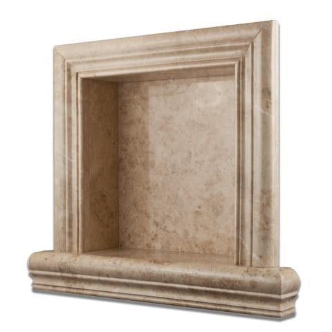Close-up of Cappuccino Marble niche surface with brown-beige veining