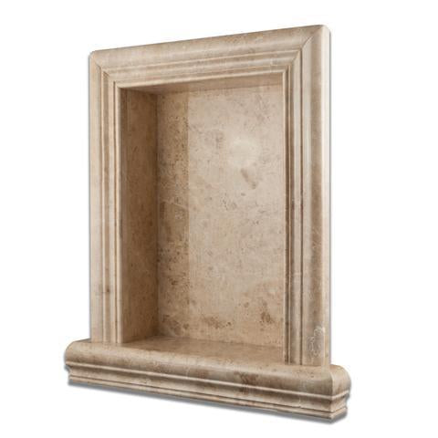 Close-up of Cappuccino Marble niche grande showing veining and finish