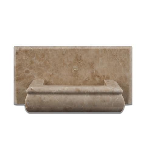 Flat view of polished Cappuccino Marble soap dish showing veining