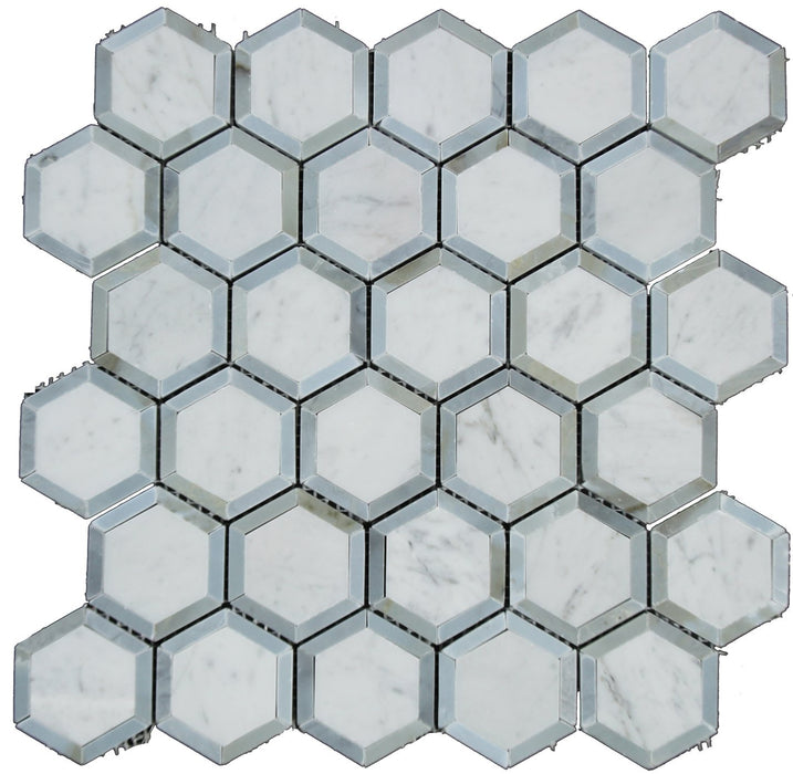 Carrara White Marble 2" Inch Hexagon Blue