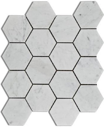Carrara White Hexagon Marble Mosaic 3in