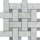 Carrara white marble basketweave with blue accents