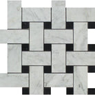 Carrara white marble basketweave mosaic tile close-up