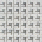 Carrara white marble pinwheel mosaic tile with blue accents