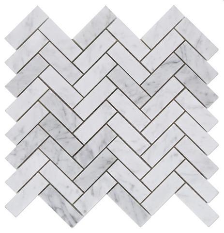 Carrara White Herringbone Marble Mosaic 1x3