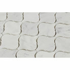 Detail of Carrara lantern mosaic with soft grey veining and polished finish