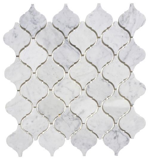 Carrara white marble Arabesque mosaic tile sheet in 2-inch lantern pattern
