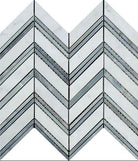Carrara white marble large chevron mosaic tile with blue gray accents