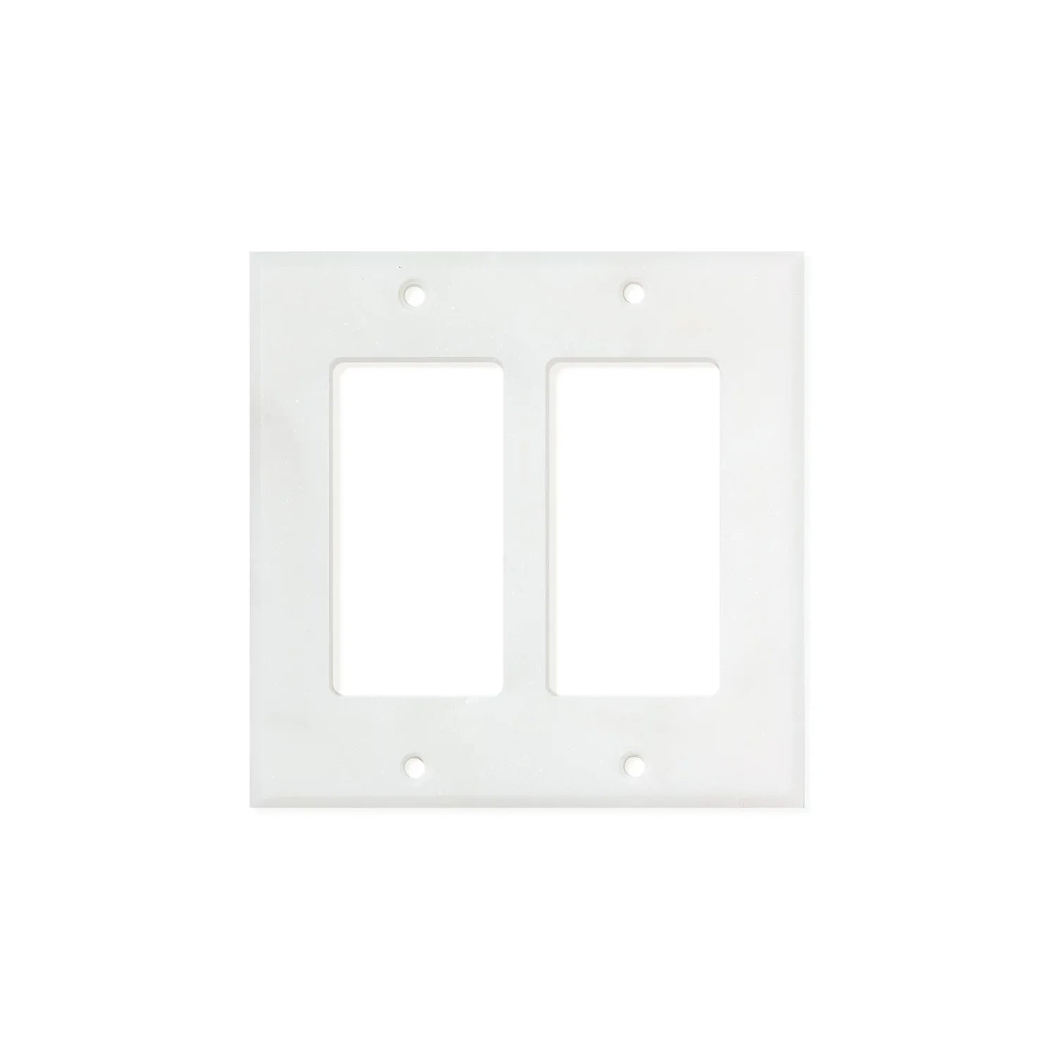 Flat lay of Carrara marble double rocker switch plate with gray veining