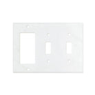 Flat lay of Carrara White Marble double toggle and rocker switch plate cover with gray veining